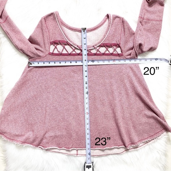 Free People Criss Cross Magenta Pink Striped Pullover Long Sleeve Sweatshirt Top - Picture 9 of 9